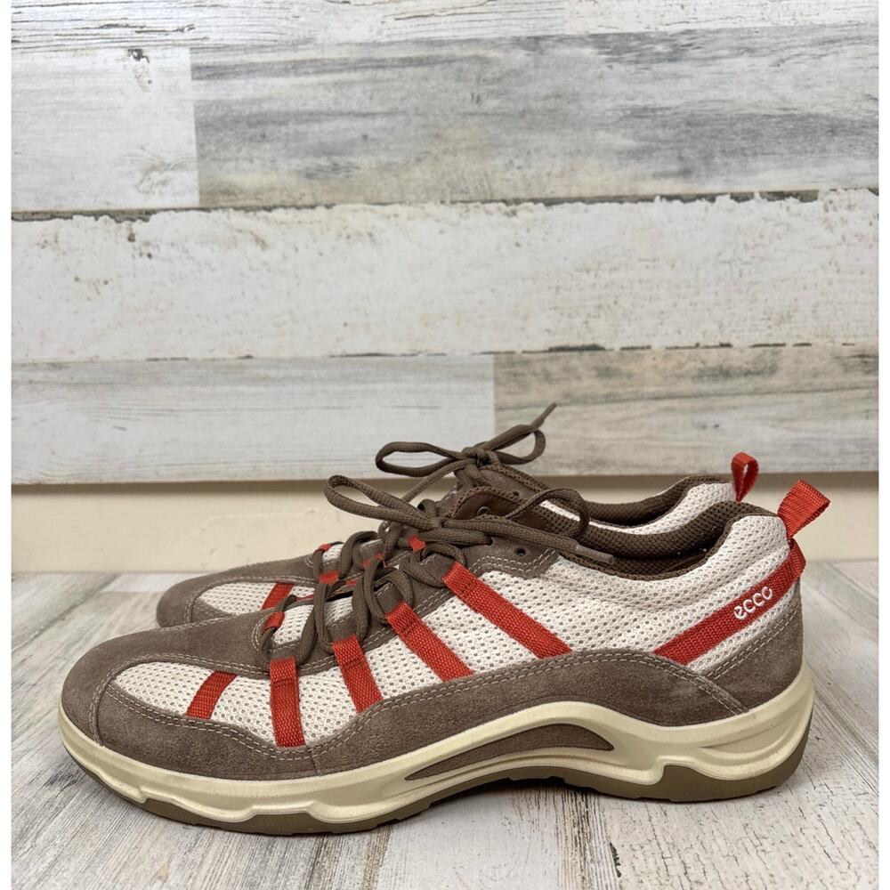 ECCO Receptor Mens 45 US 11-11.5 Green Orange Leather Sneakers Trendy Lace Up